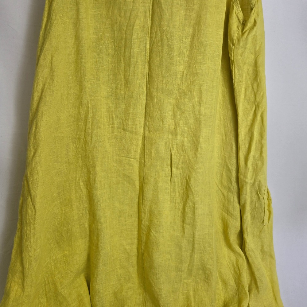 Lea Rigoli Sleeveless Linen Dress Pockets Italy Coastal Lagenlook Yellow Large - Picture 9 of 10